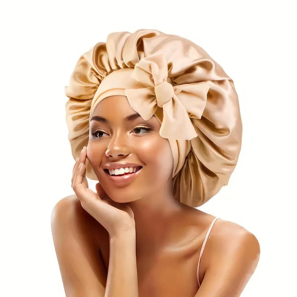 Satin Haarschlafhaube Bonnet zum Binden, gold