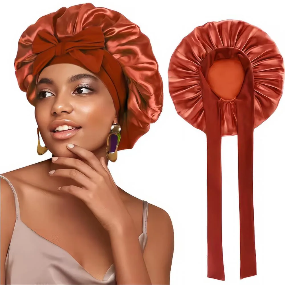 Satin Haarschlafhaube Bonnet zum Binden, kupfer